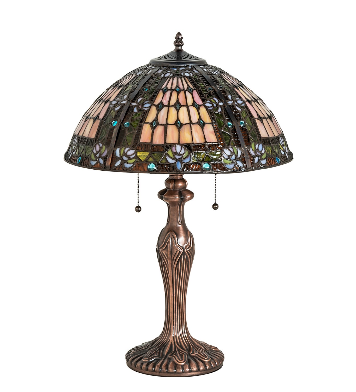 Meyda Tiffany - 81447 - Two Light Table Lamp - Fleur-De-Lis - Green/Blue Lt Blue Xag Blue