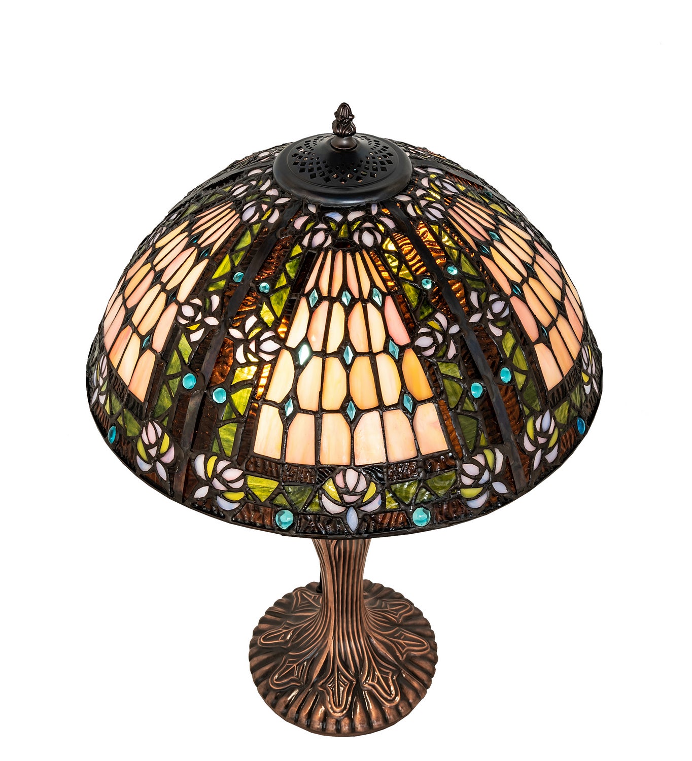 Meyda Tiffany - 81447 - Two Light Table Lamp - Fleur-De-Lis - Green/Blue Lt Blue Xag Blue