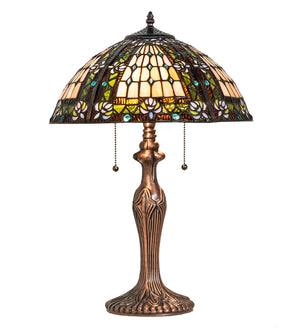 Meyda Tiffany - 81447 - Two Light Table Lamp - Fleur-De-Lis - Green/Blue Lt Blue Xag Blue