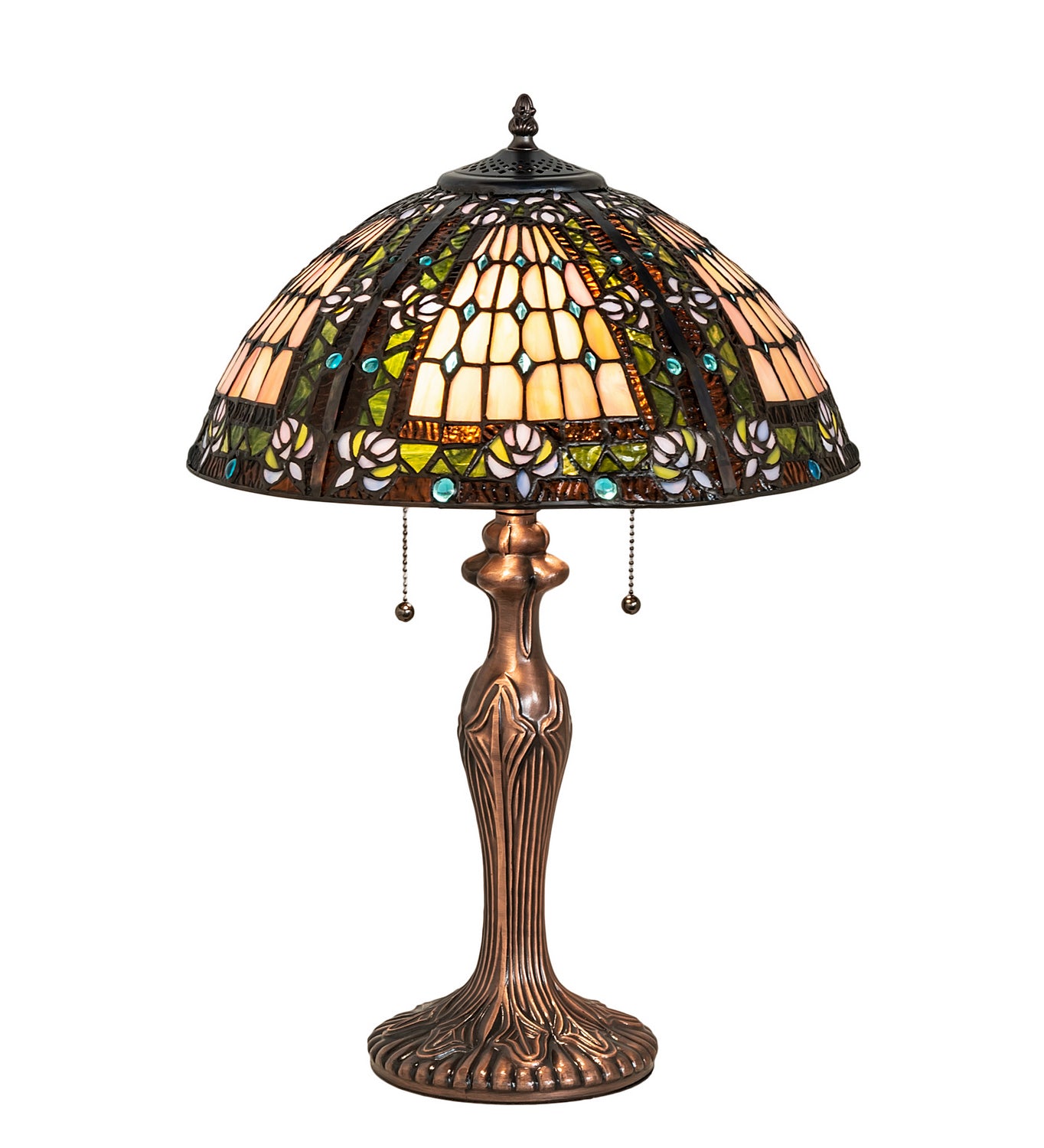 Meyda Tiffany - 81447 - Two Light Table Lamp - Fleur-De-Lis - Green/Blue Lt Blue Xag Blue