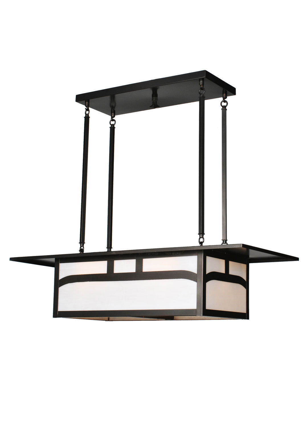 Meyda Tiffany - 82507 - Four Light Oblong Pendant - Hyde Park - Craftsman Brown