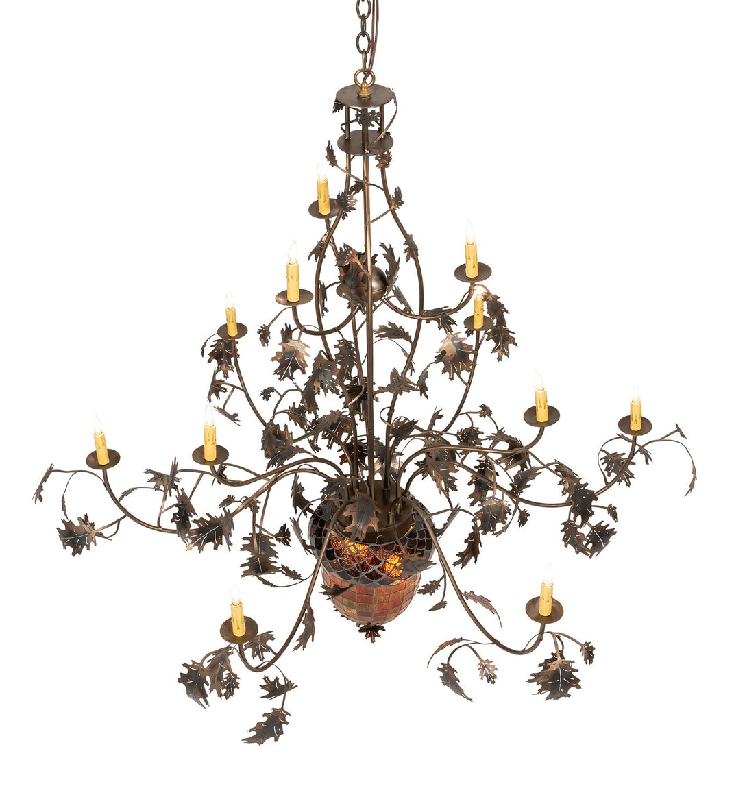 Meyda Tiffany - 98524 - 14 Light Chandelier - Greenbriar Oak - Antique Copper