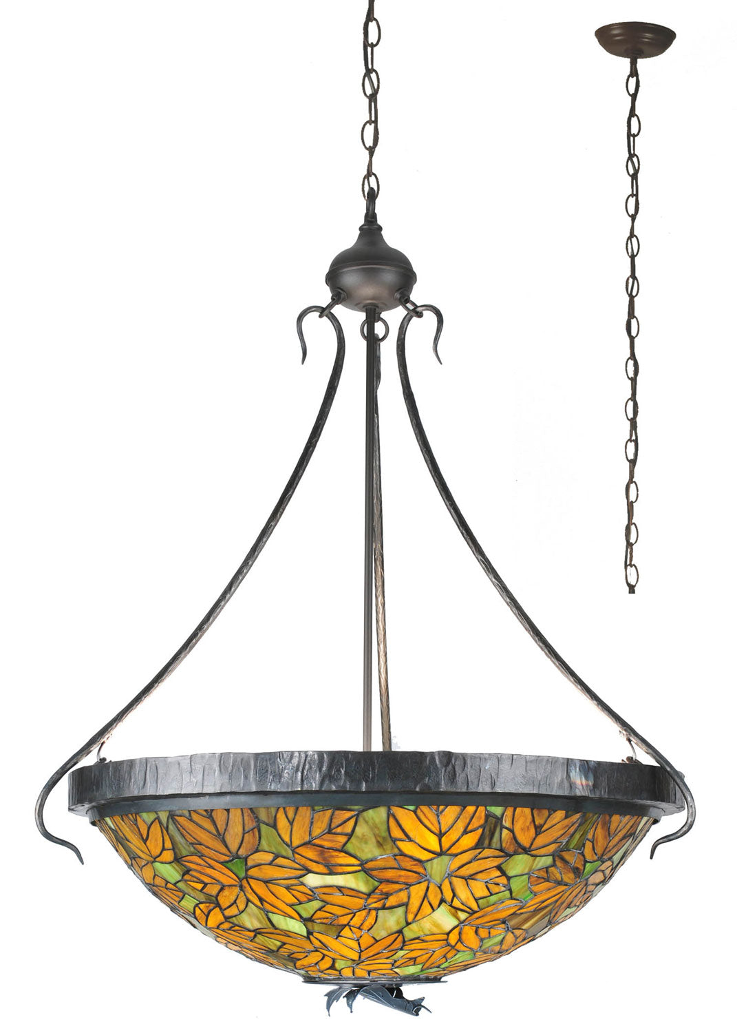 Meyda Tiffany - 99989 - Eight Light Inverted Pendant - Tiffany Autumn Leaf - Hand Wrought Iron