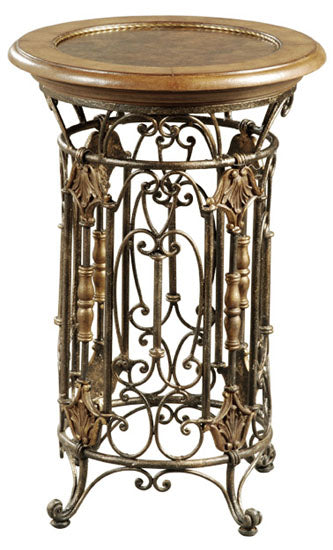 Ambella Home - 05150-900-001 - Accent Table - Turner - Wrought Iron, Brass and Leather