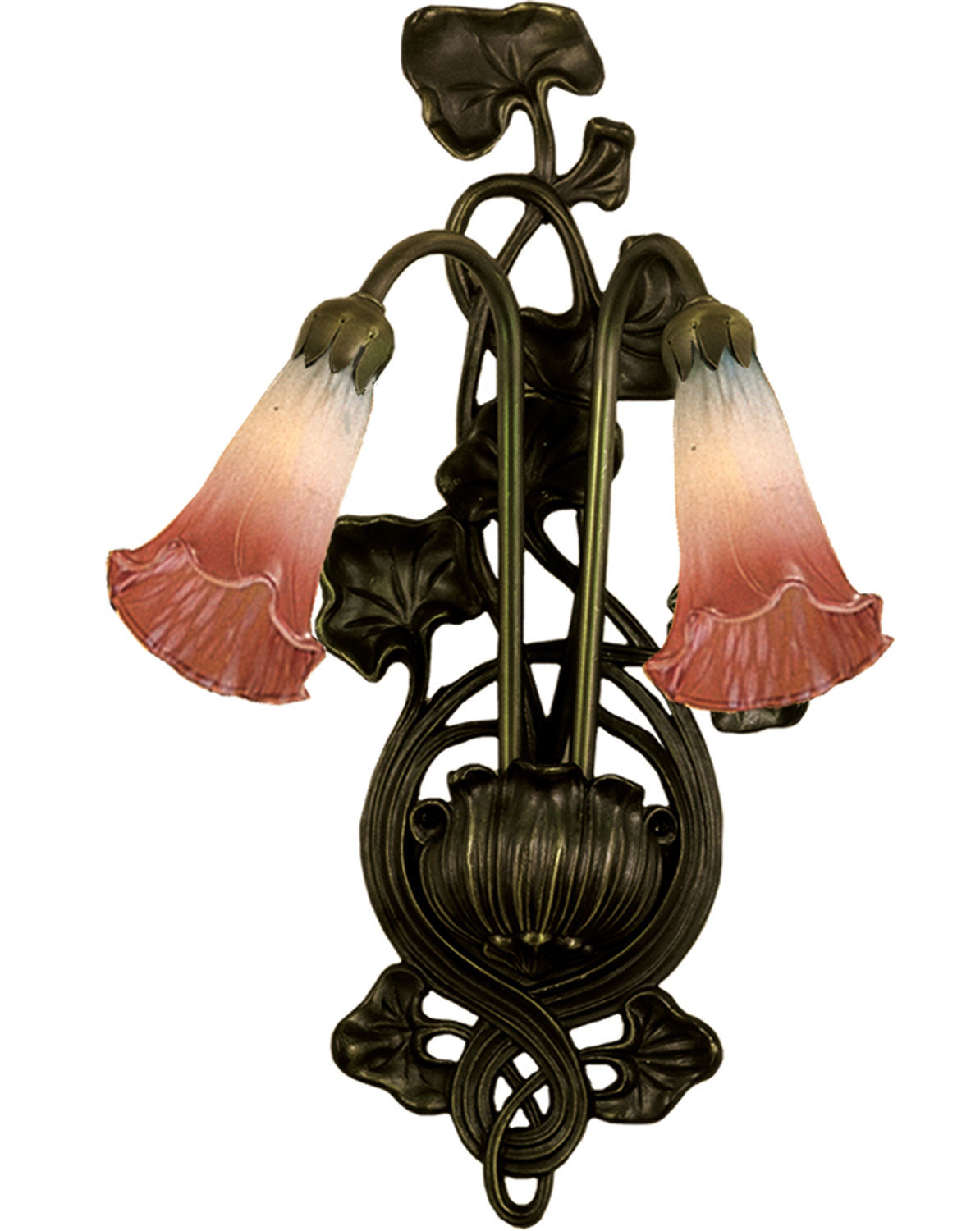 Meyda Tiffany - 17616 - Two Light Wall Sconce - Pink/White Pond Lily - Mahogany Bronze