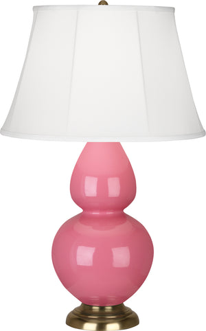 Robert Abbey - 1607 - One Light Table Lamp - Double Gourd - Schiaparelli Pink Glazed Ceramic w/Antique Natural Brass