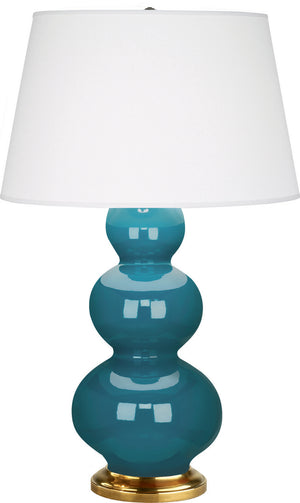 Robert Abbey - 323X - One Light Table Lamp - Triple Gourd - Peacock Glazed Ceramic w/Antique Natural Brass