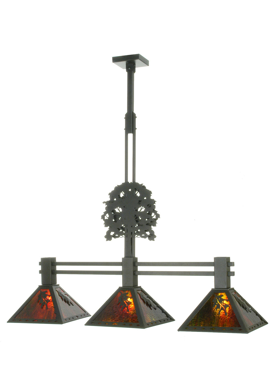 Meyda Tiffany - 98481 - Three Light Island Pendant - Oak Tree - Textured Black