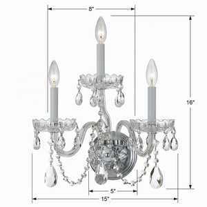 Crystorama - 1033-CH-CL-MWP - Three Light Wall Sconce - Traditional Crystal - Polished Chrome