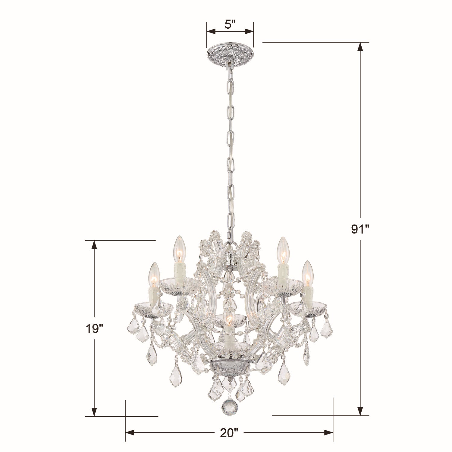 Crystorama - 4405-CH-CL-MWP - Six Light Mini Chandelier - Maria Theresa - Polished Chrome