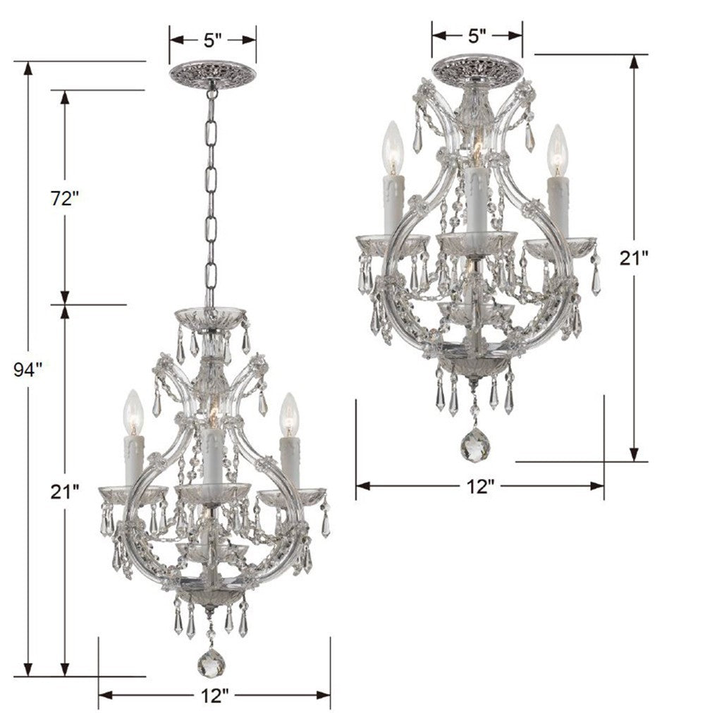 Crystorama - 4473-CH-CL-MWP - Four Light Mini Chandelier - Maria Theresa - Polished Chrome