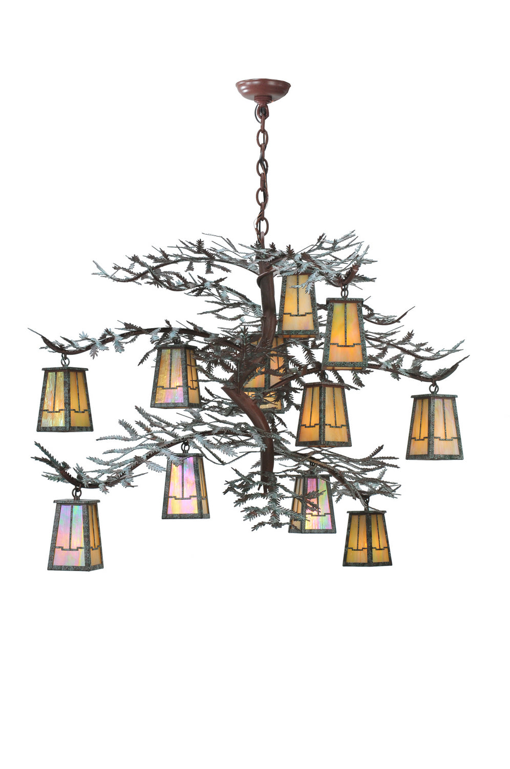 Meyda Tiffany - 108758 - 12 Light Chandelier - Pine Branch - Rust & Hand Painted Green Branches