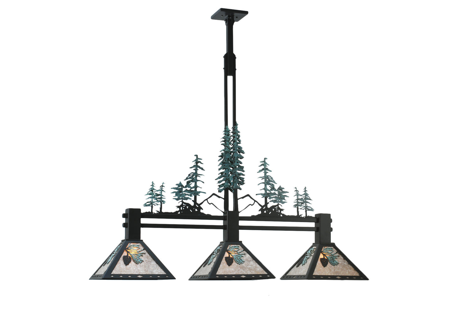 Meyda Tiffany - 108987 - Three Light Island Pendant - Winter Pine - Textured Black/Green Trees & Needles