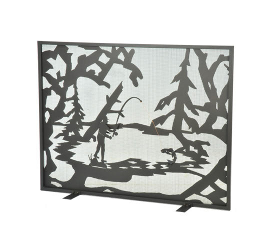 Meyda Tiffany - 111046 - Fireplace Screen - Fly Fishing Creek - Wrought Iron