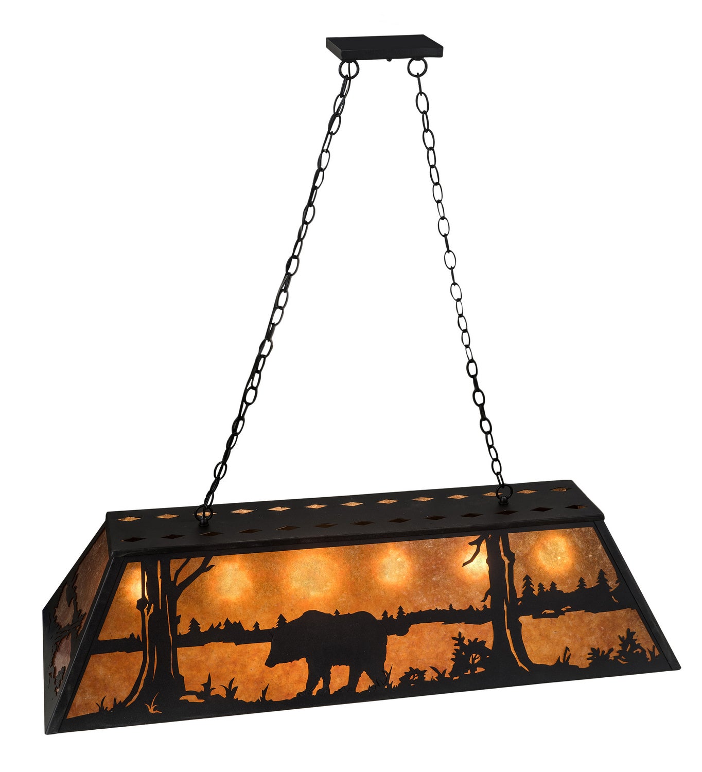 Meyda Tiffany - 66210 - Six Light Oblong Pendant - Bear At Lake - Textured Black