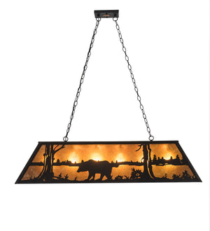 Meyda Tiffany - 66210 - Six Light Oblong Pendant - Bear At Lake - Textured Black