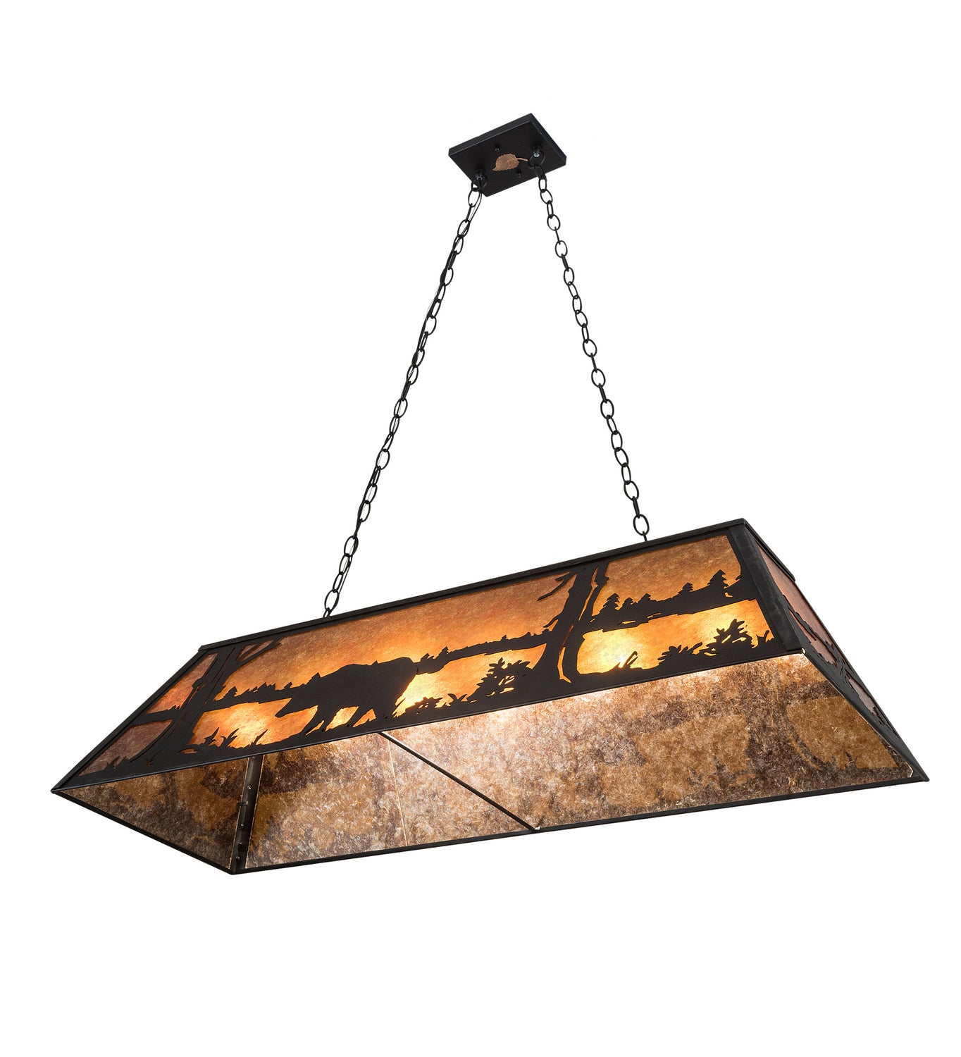 Meyda Tiffany - 66210 - Six Light Oblong Pendant - Bear At Lake - Textured Black