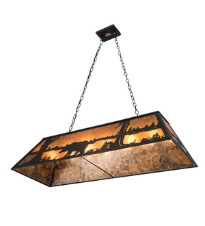 Meyda Tiffany - 66210 - Six Light Oblong Pendant - Bear At Lake - Textured Black