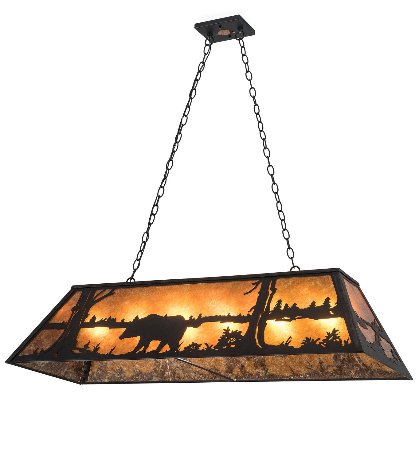 Meyda Tiffany - 66210 - Six Light Oblong Pendant - Bear At Lake - Textured Black