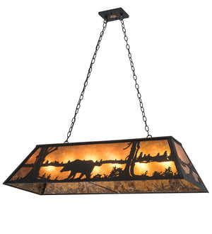 Meyda Tiffany - 66210 - Six Light Oblong Pendant - Bear At Lake - Textured Black