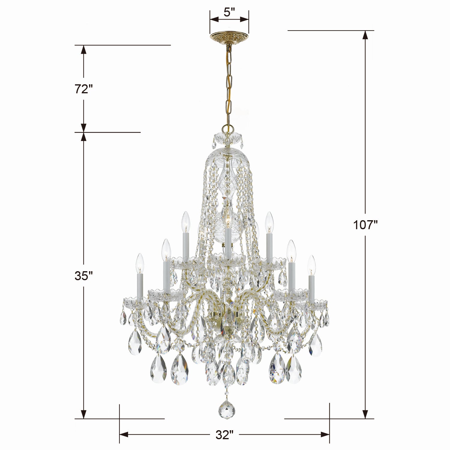 Crystorama - 1110-PB-CL-MWP - Ten Light Chandelier - Traditional Crystal - Polished Brass