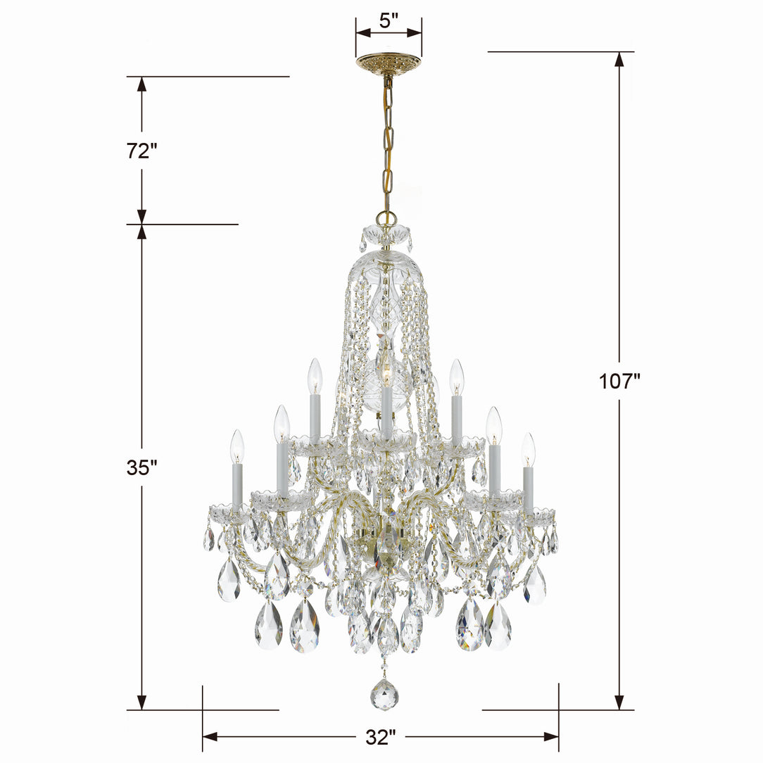 Crystorama - 1110-PB-CL-SAQ - Ten Light Chandelier - Traditional Crystal - Polished Brass