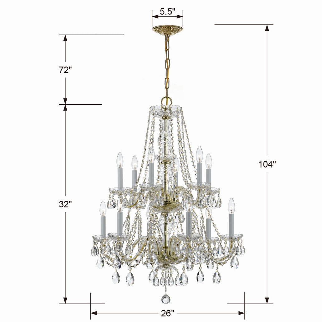 Crystorama - 1137-PB-CL-MWP - 12 Light Chandelier - Traditional Crystal - Polished Brass