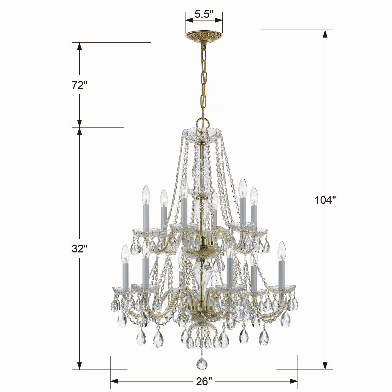 Crystorama - 1137-PB-CL-SAQ - 12 Light Chandelier - Traditional Crystal - Polished Brass