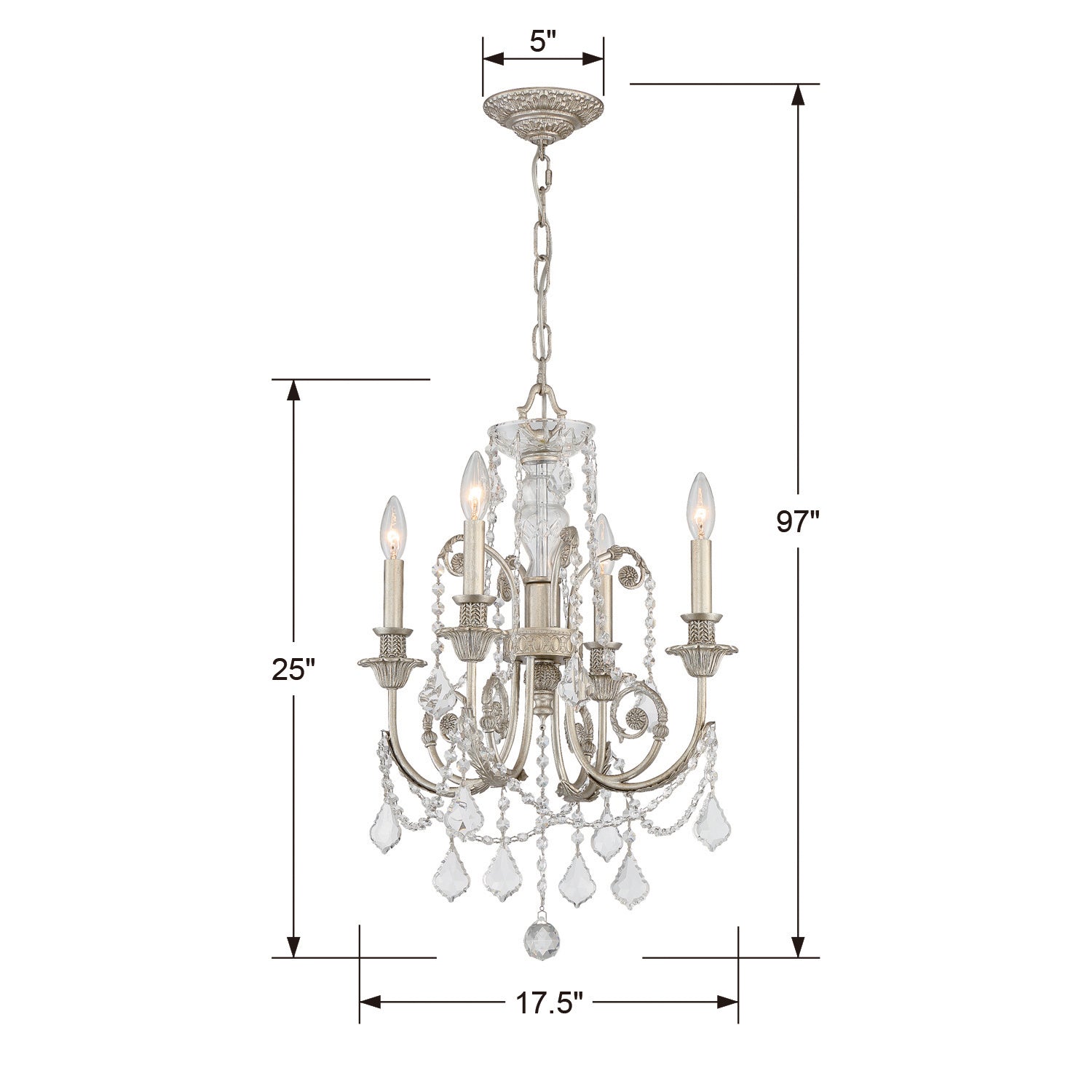 Crystorama - 5114-OS-CL-MWP - Four Light Mini Chandelier - Regis - Olde Silver