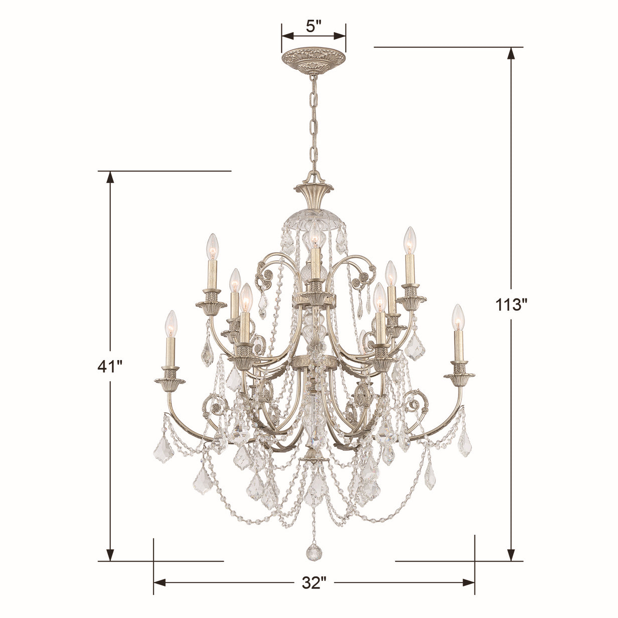 Crystorama - 5119-OS-CL-MWP - 12 Light Chandelier - Regis - Olde Silver