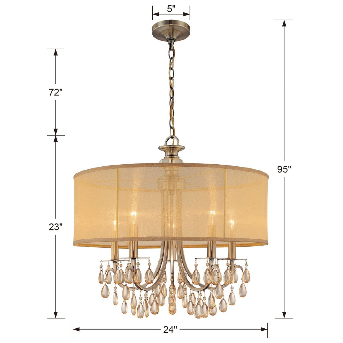 Crystorama - 5625-AB - Five Light Chandelier - Hampton - Antique Brass