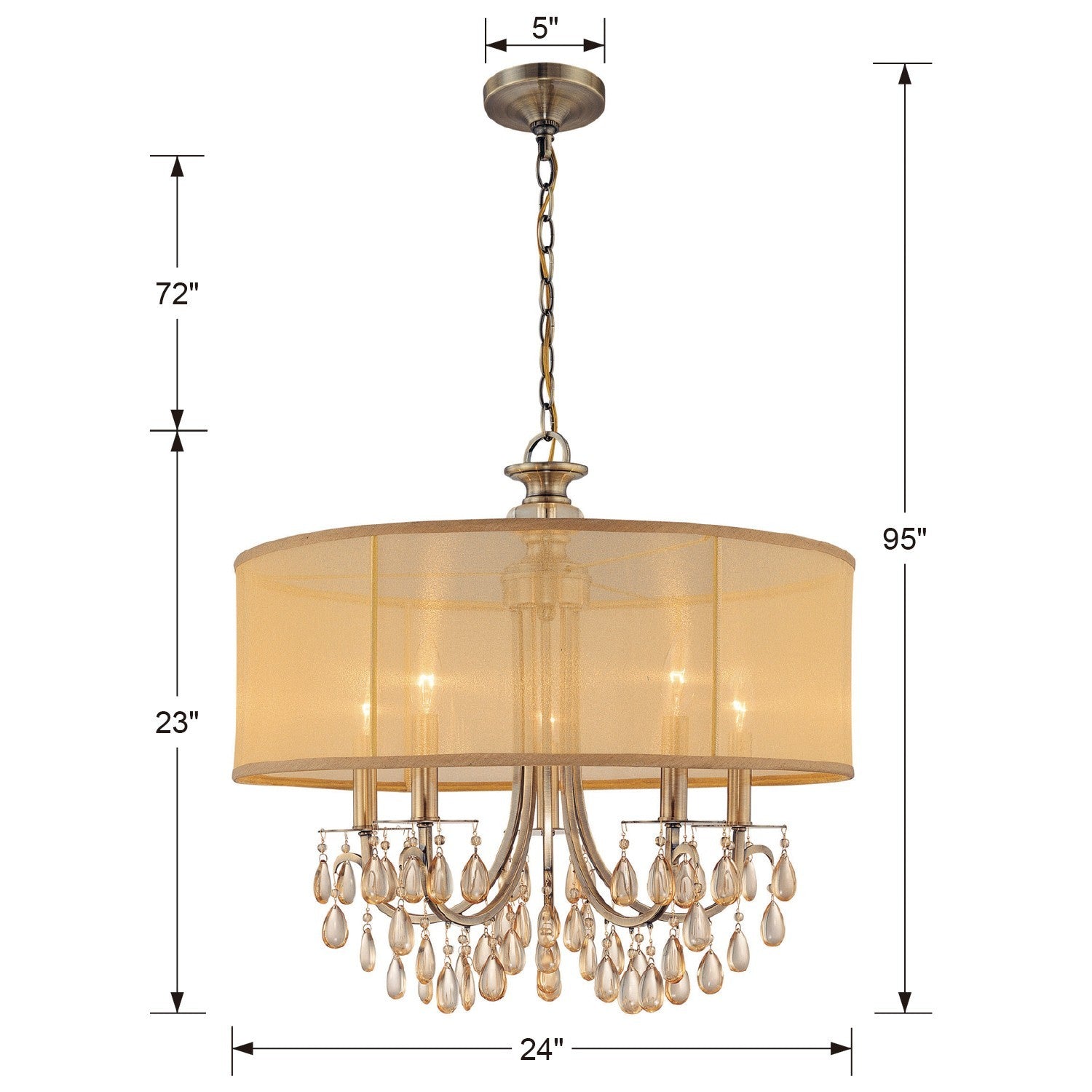 Crystorama - 5625-AB - Five Light Chandelier - Hampton - Antique Brass