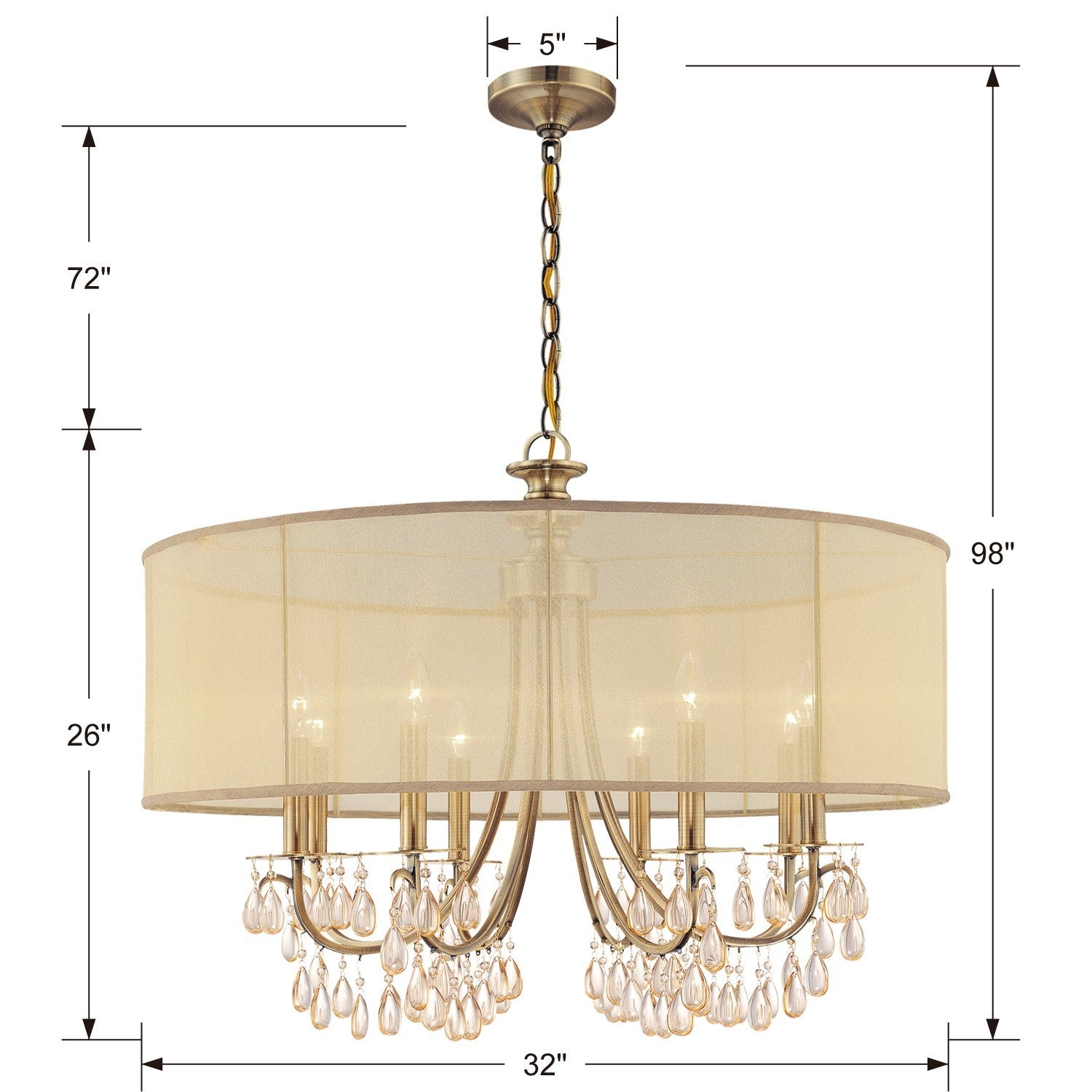 Crystorama - 5628-AB - Eight Light Chandelier - Hampton - Antique Brass