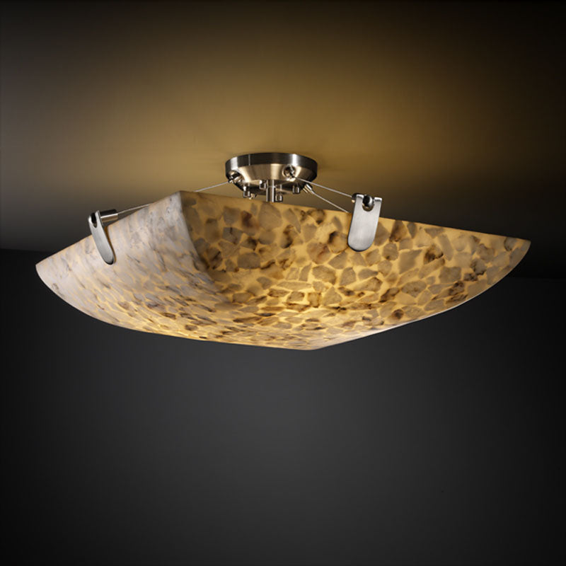 Justice Designs - ALR-9611-25-NCKL - Three Light Semi-Flush Mount - Alabaster Rocks - Brushed Nickel