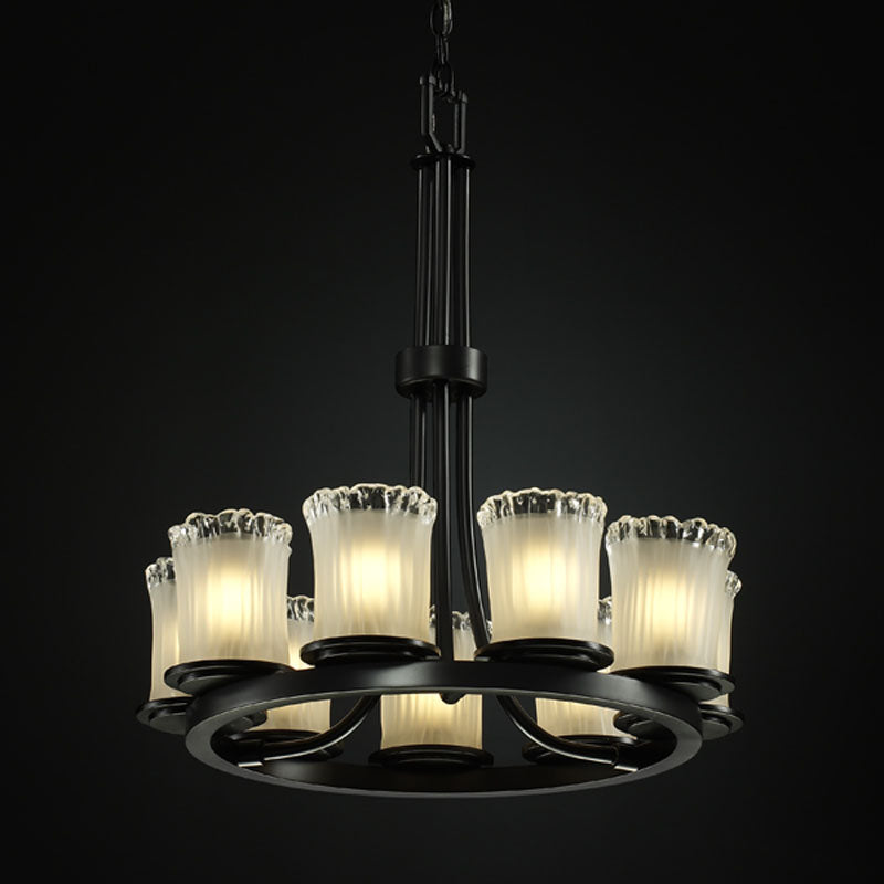 Justice Designs - GLA-8766-16-WTFR-MBLK - Nine Light Chandelier - Veneto Luce - Matte Black