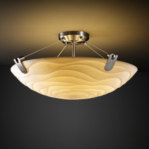 Justice Designs - PNA-9611-35-WAVE-NCKL - Three Light Semi-Flush Mount - Porcelina - Brushed Nickel