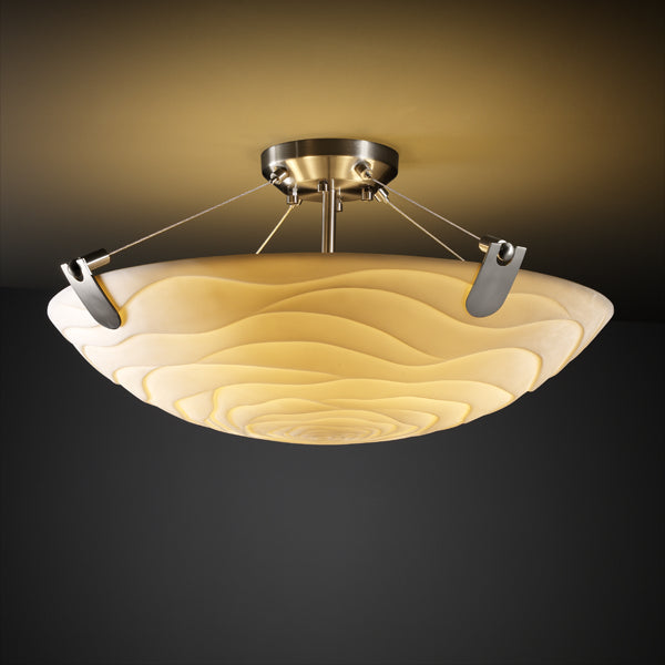 Justice Designs - PNA-9611-35-WAVE-NCKL - Three Light Semi-Flush Mount - Porcelina - Brushed Nickel