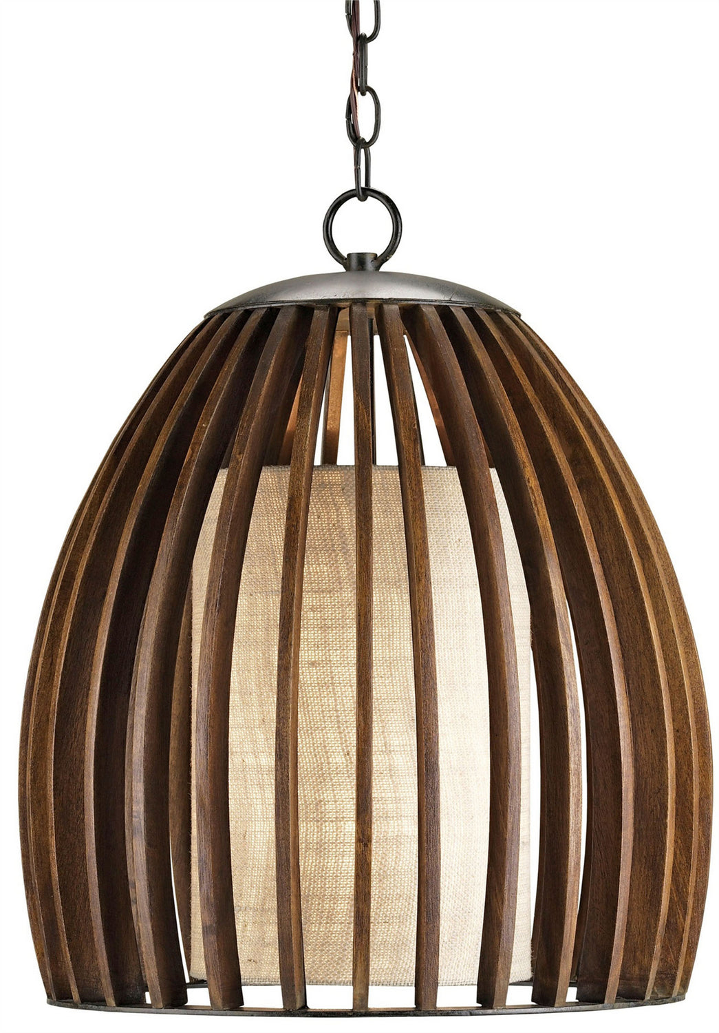 Currey and Company - 9099 - One Light Pendant - Carling - Old Iron/Polished Fruitwood