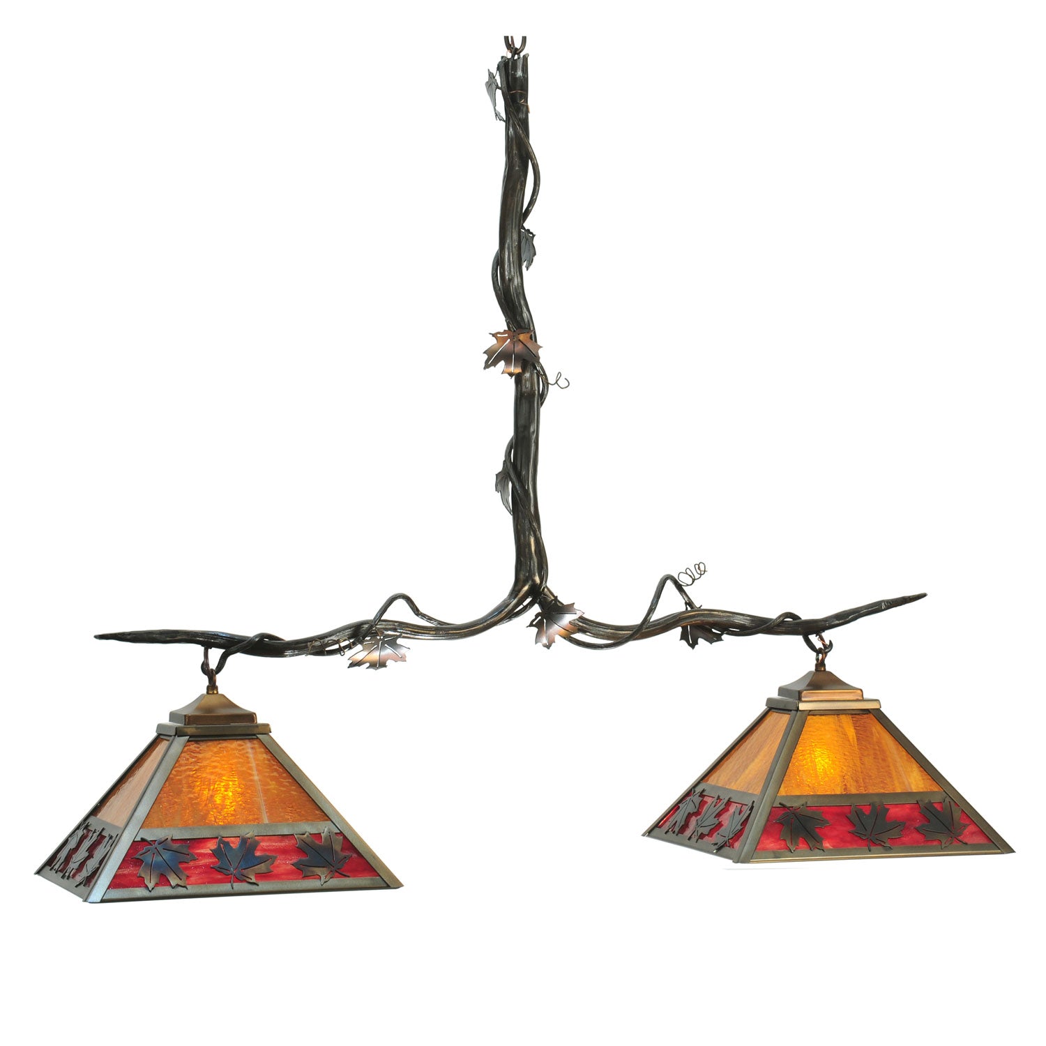 Meyda Tiffany - 111207 - Two Light Island Pendant - Maple Leaf - Burnished Antique Copper