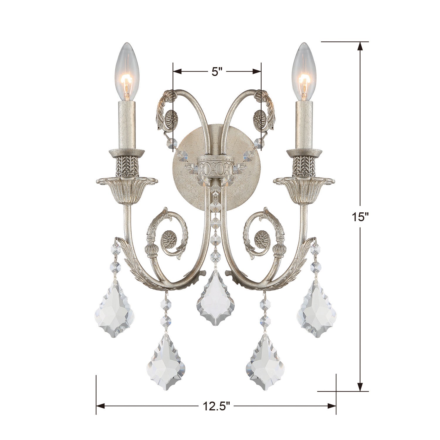 Crystorama - 5112-OS-CL-SAQ - Two Light Wall Sconce - Regis - Olde Silver