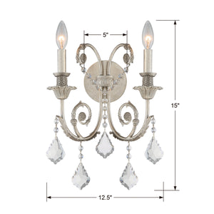 Crystorama - 5112-OS-CL-SAQ - Two Light Wall Sconce - Regis - Olde Silver