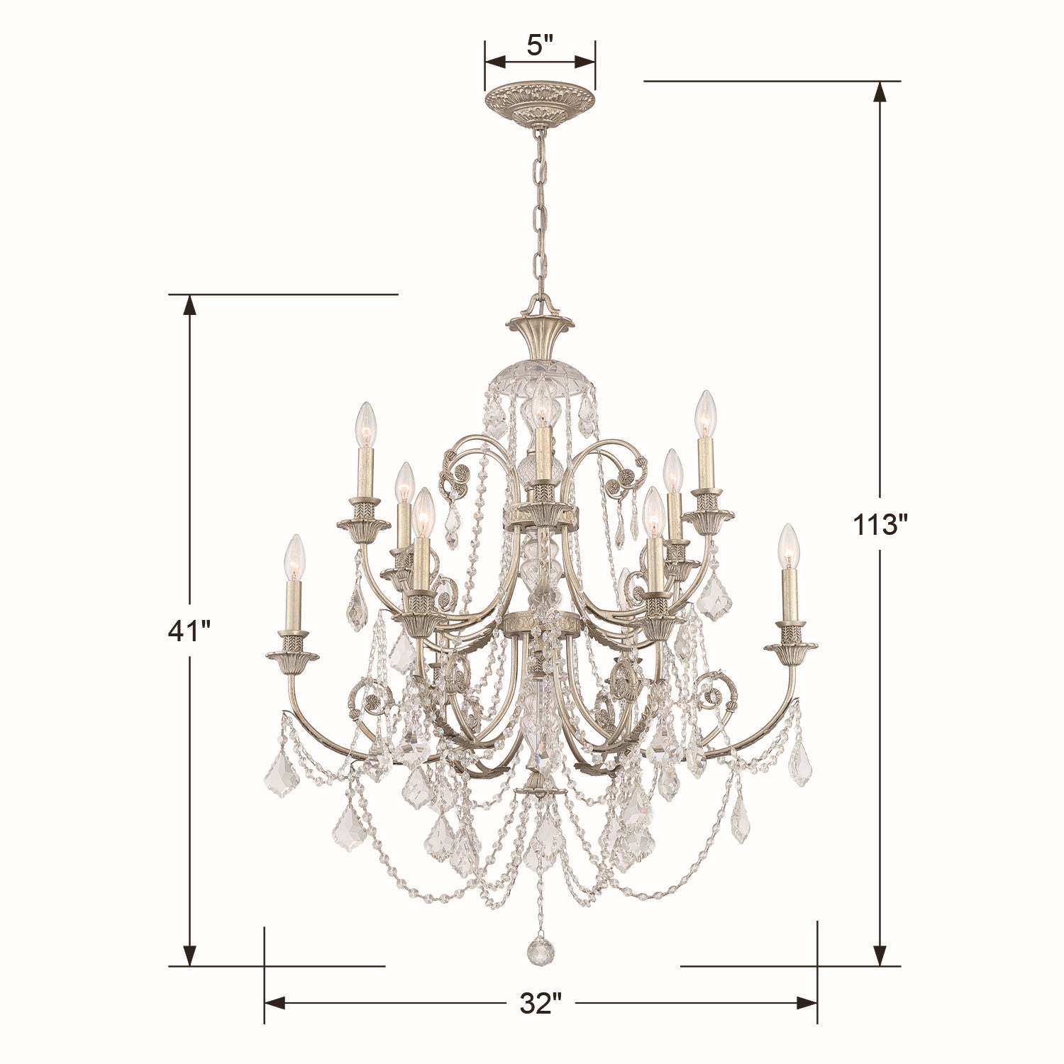 Crystorama - 5119-OS-CL-S - 12 Light Chandelier - Regis - Olde Silver