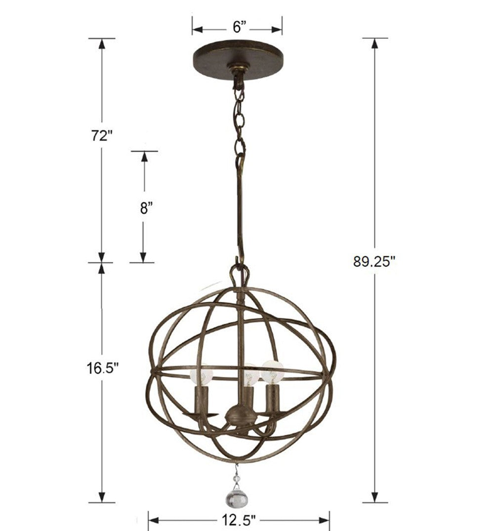 Crystorama - 9225-EB - Three Light Mini Chandelier - Solaris - English Bronze