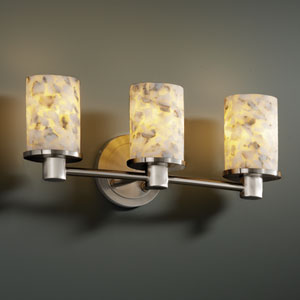 Justice Designs - ALR-8513-10-NCKL - Three Light Bath Bar - Alabaster Rocks - Brushed Nickel