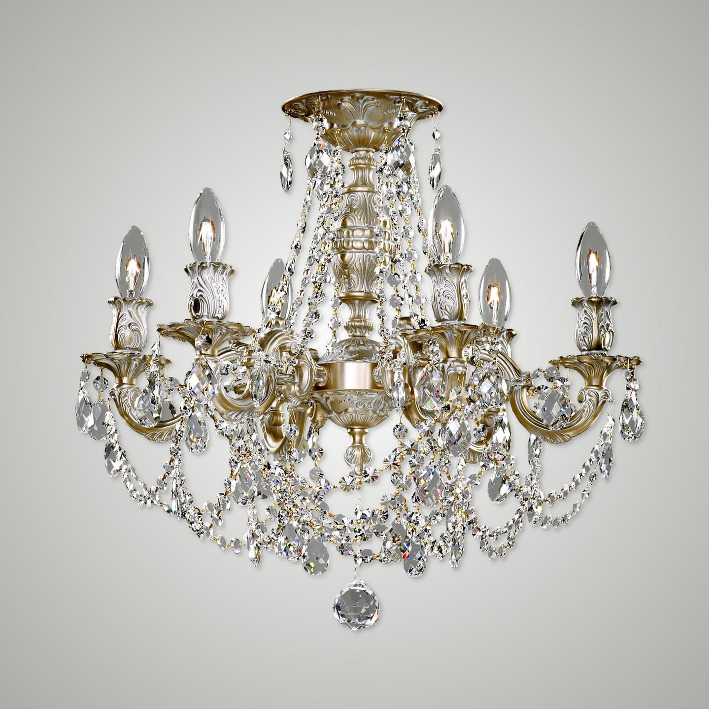 American Brass & Crystal - FM9203-O-04G - Six Light Semi-Flush Mount - Biella - Antique White Glossy