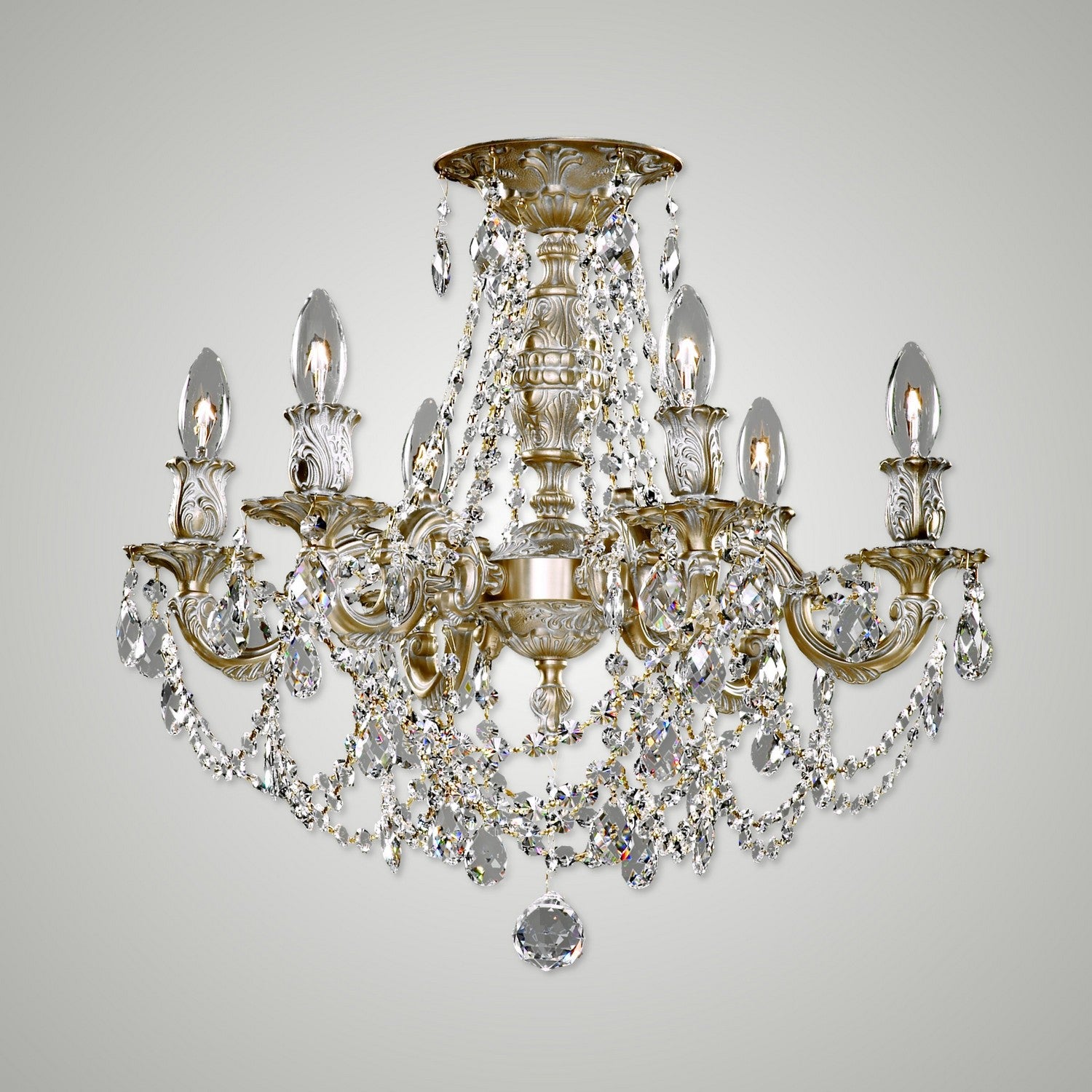 American Brass & Crystal - FM9203-O-04G - Six Light Semi-Flush Mount - Biella - Antique White Glossy