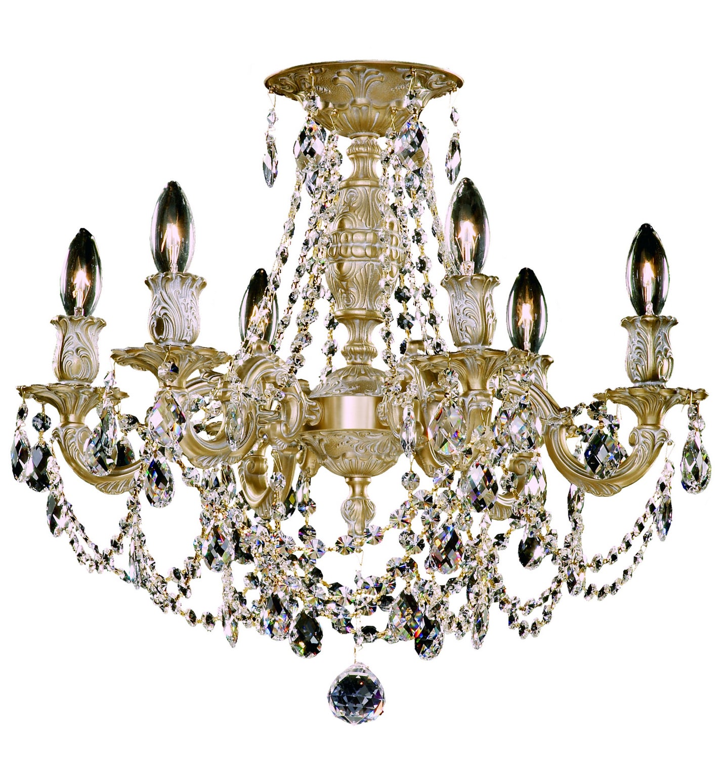 American Brass & Crystal - FM9203-O-04G - Six Light Semi-Flush Mount - Biella - Antique White Glossy