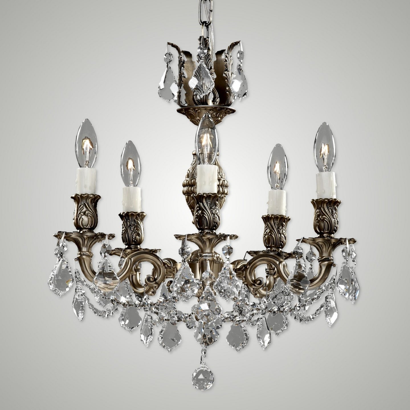 American Brass & Crystal - CH9512-A-02G-PI - Five Light Chandelier - Rosetta - Antique Black Glossy