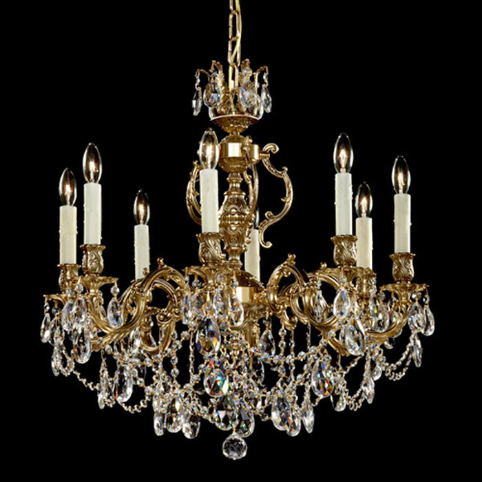 American Brass & Crystal - CH9542-O-12G-PI - Eight Light Chandelier - Rosetta - Polished Brass w/Black Inlay