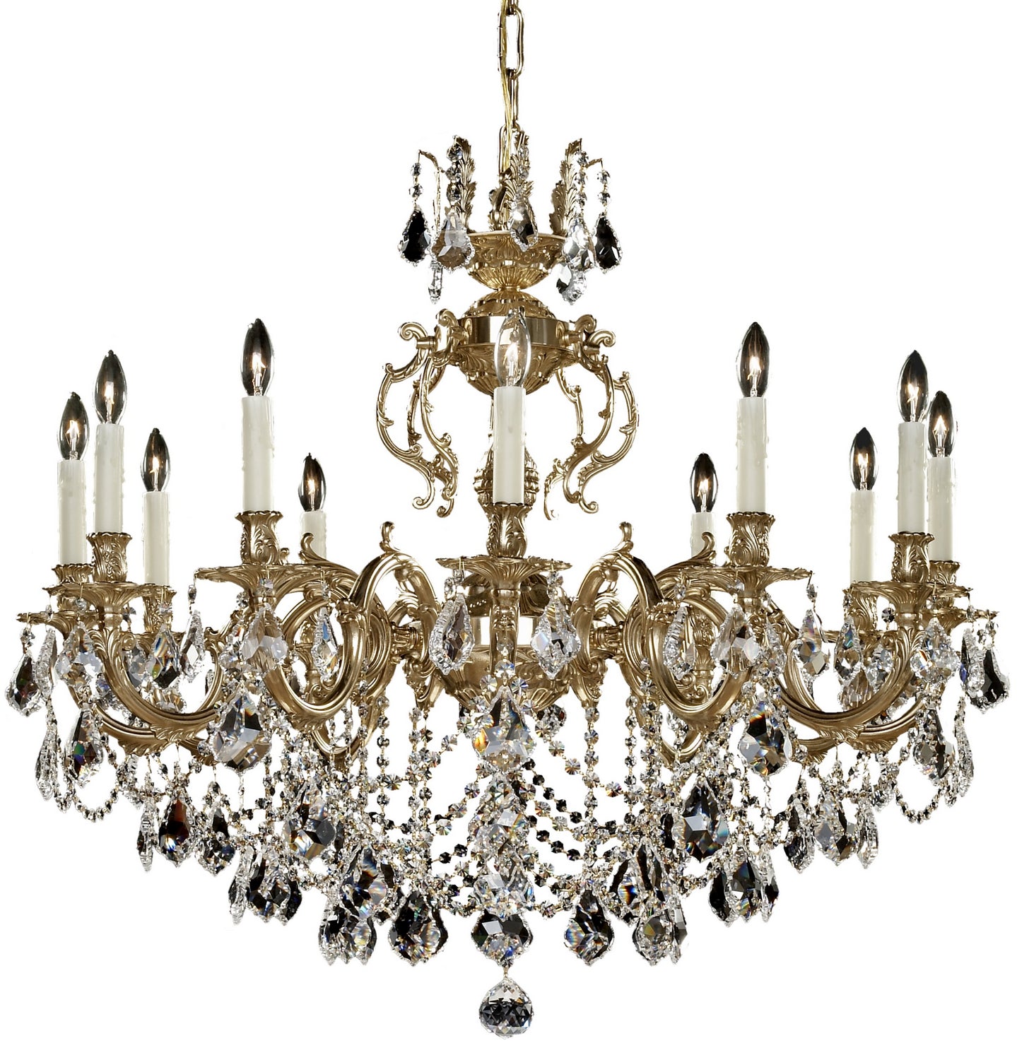 American Brass & Crystal - CH9579-A-16G-PI - 12 Light Chandelier - Rosetta - True Brass